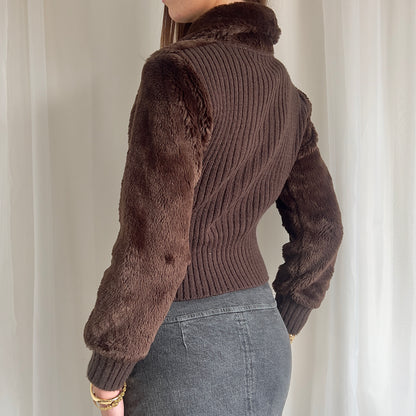 00s Faux Fur & Knit Zip Jacket - Size S