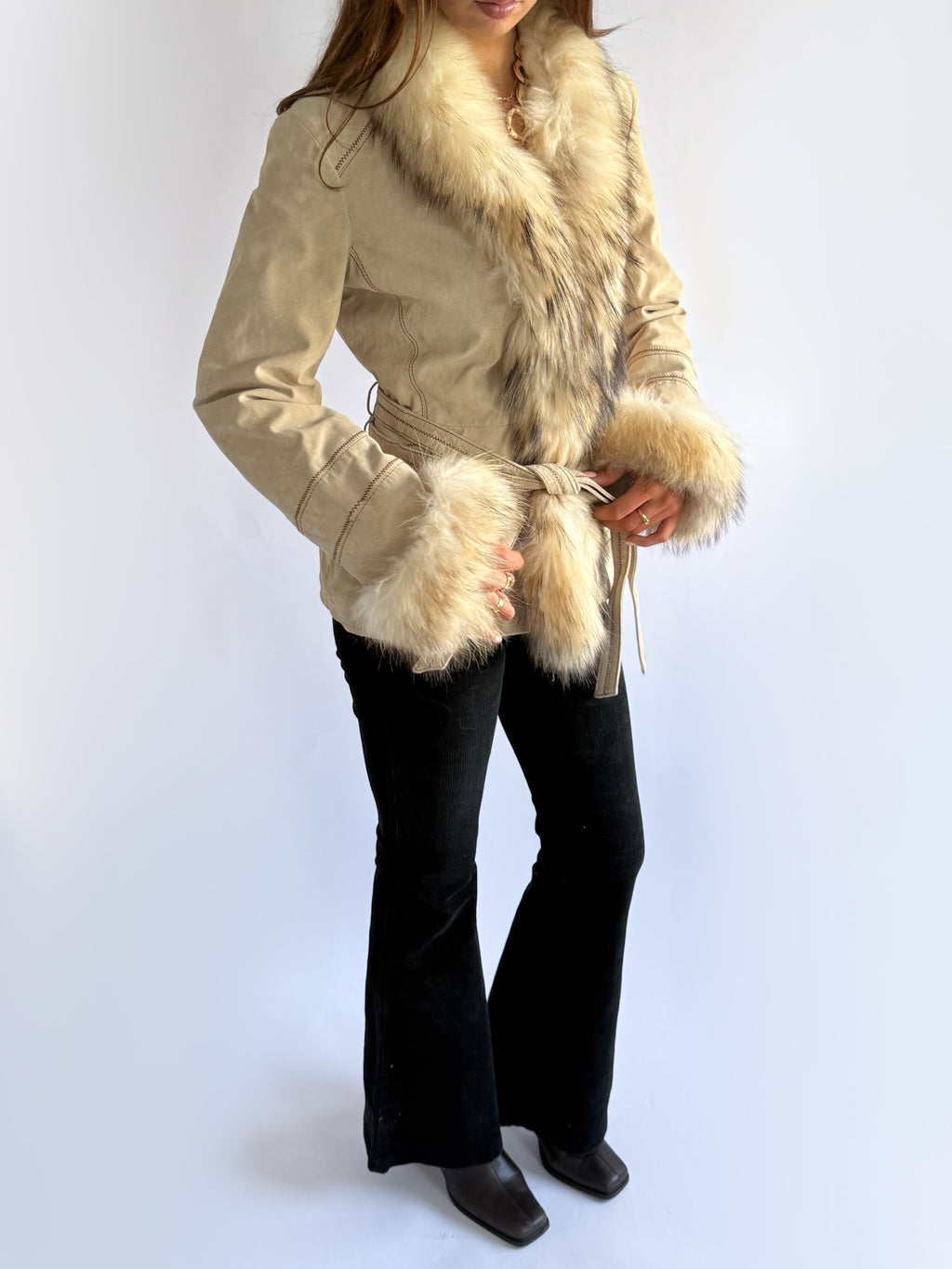 Genuine Suede & Fur Jacket - Size L