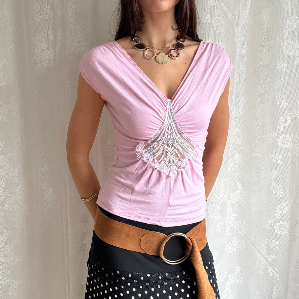 Ruched Sequin Top - Size M