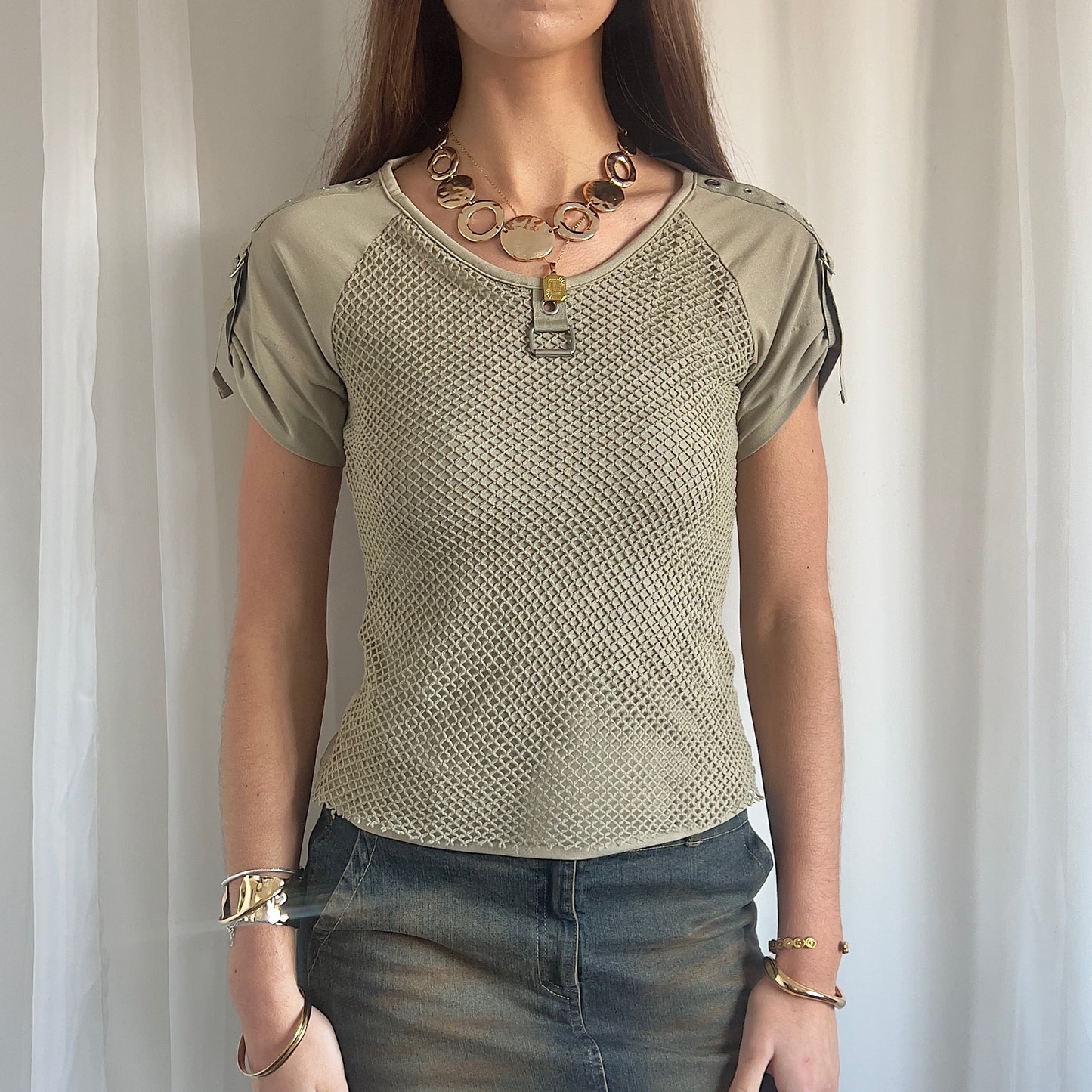 00s Fishnet Buckle Top - Size L