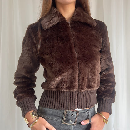 00s Faux Fur & Knit Zip Jacket - Size S