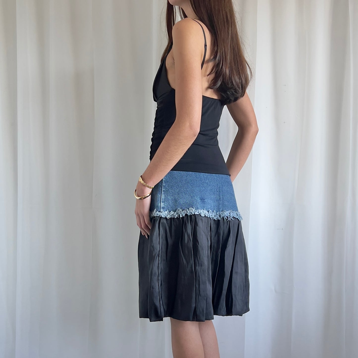 90s Denim Puff Ball Midi Skirt - Size M