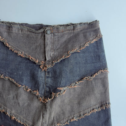 00s Asymmetric Denim Mini Skirt - Size L