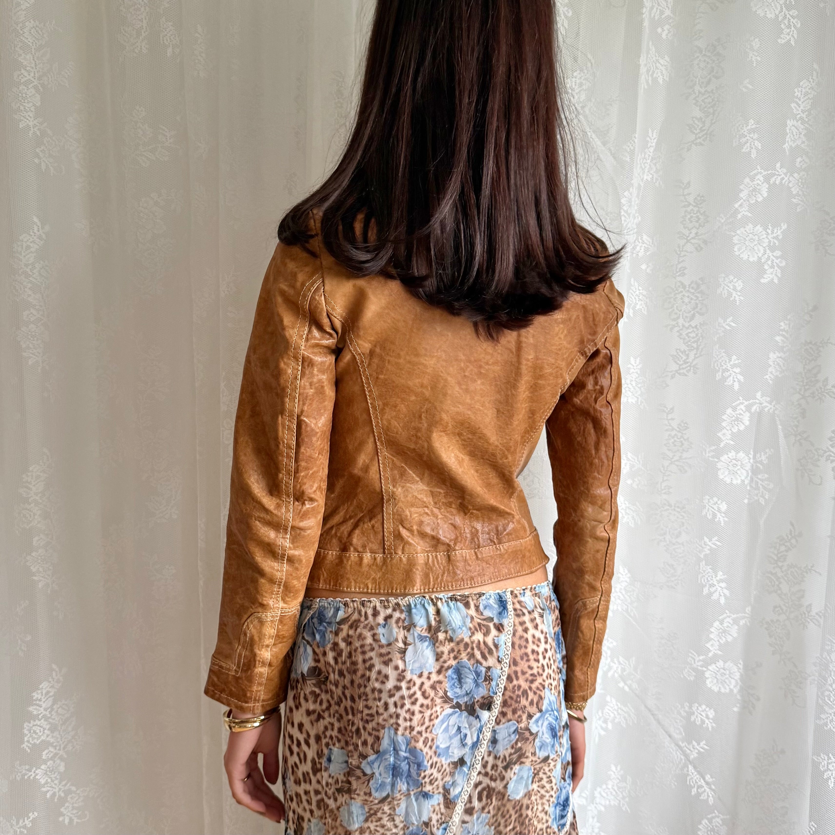 Genuine Leather Double Zip Jacket - Size S