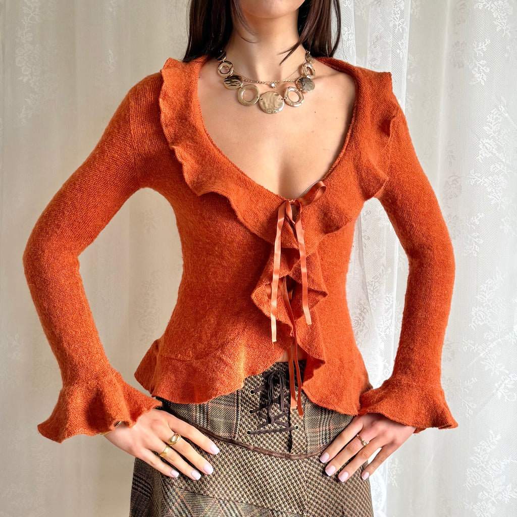 Angora Knit Tie Cardigan - Size M