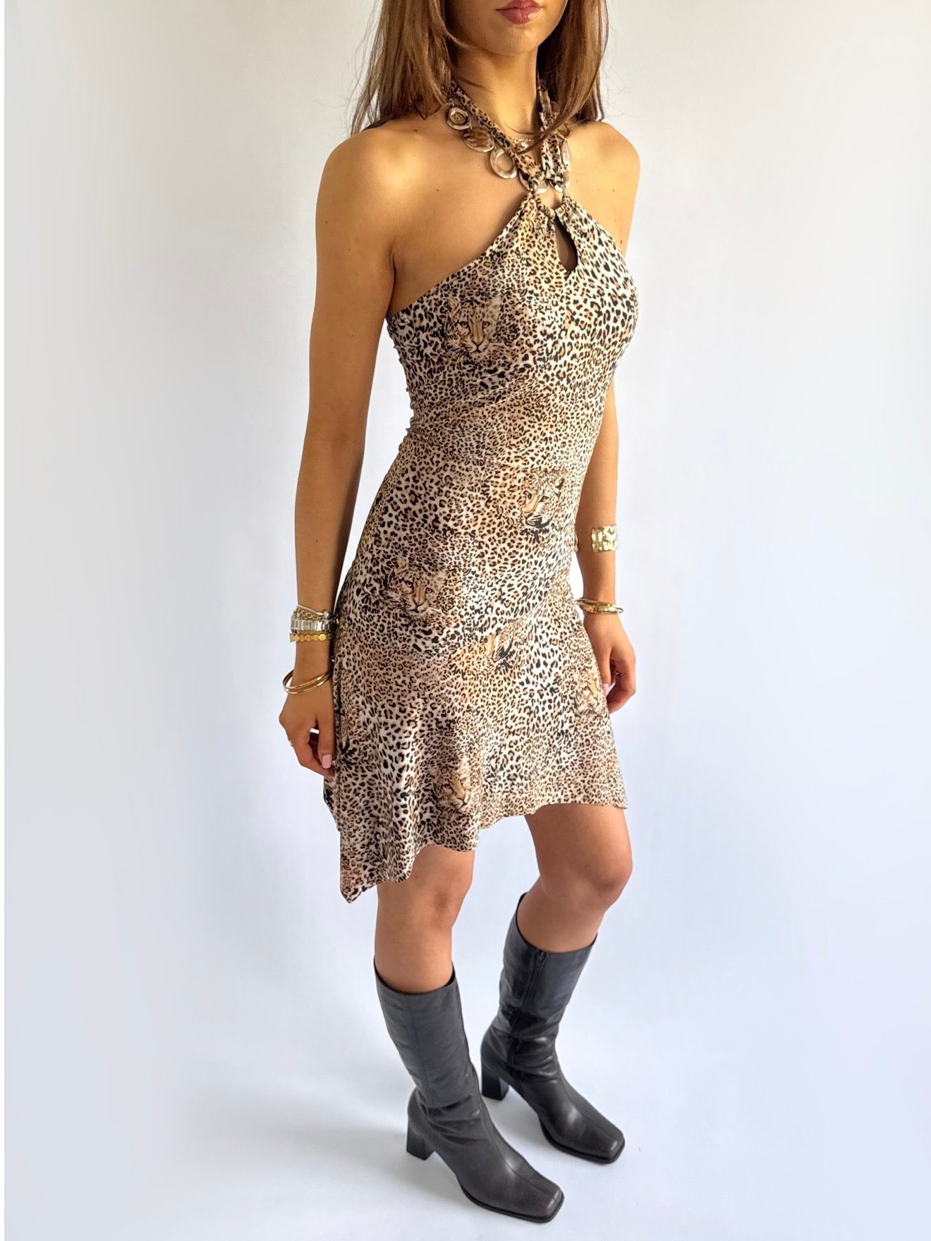 Asymmetric Halter Mini Dress - Size M