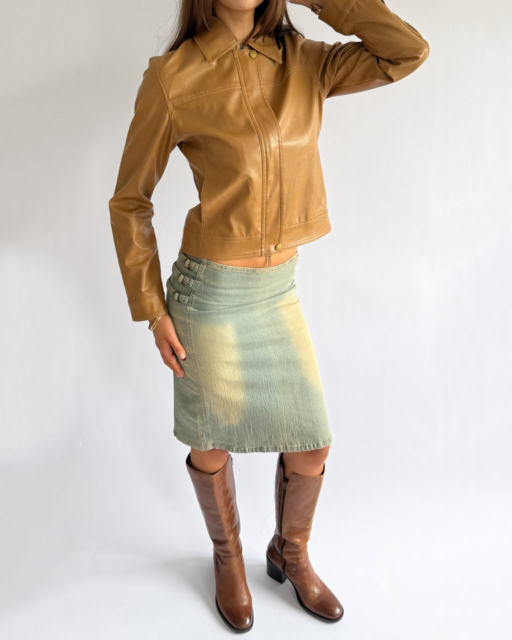 Faux Leather Double Zip Jacket - Size L