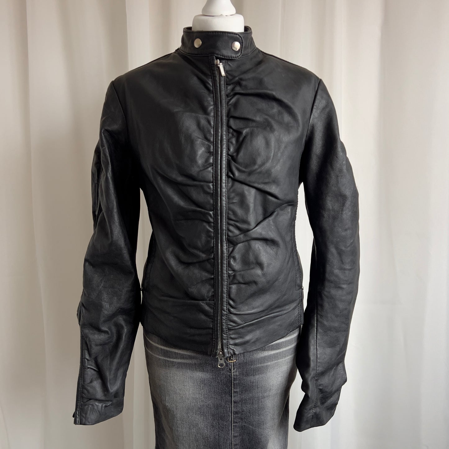 00s Genuine Leather Double Zip Jacket - Size L