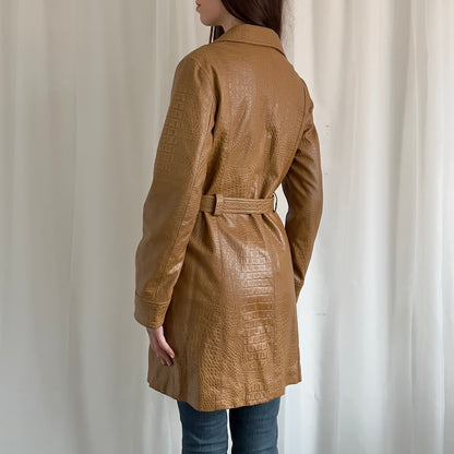 90s Faux Leather Trench Coat - Size S