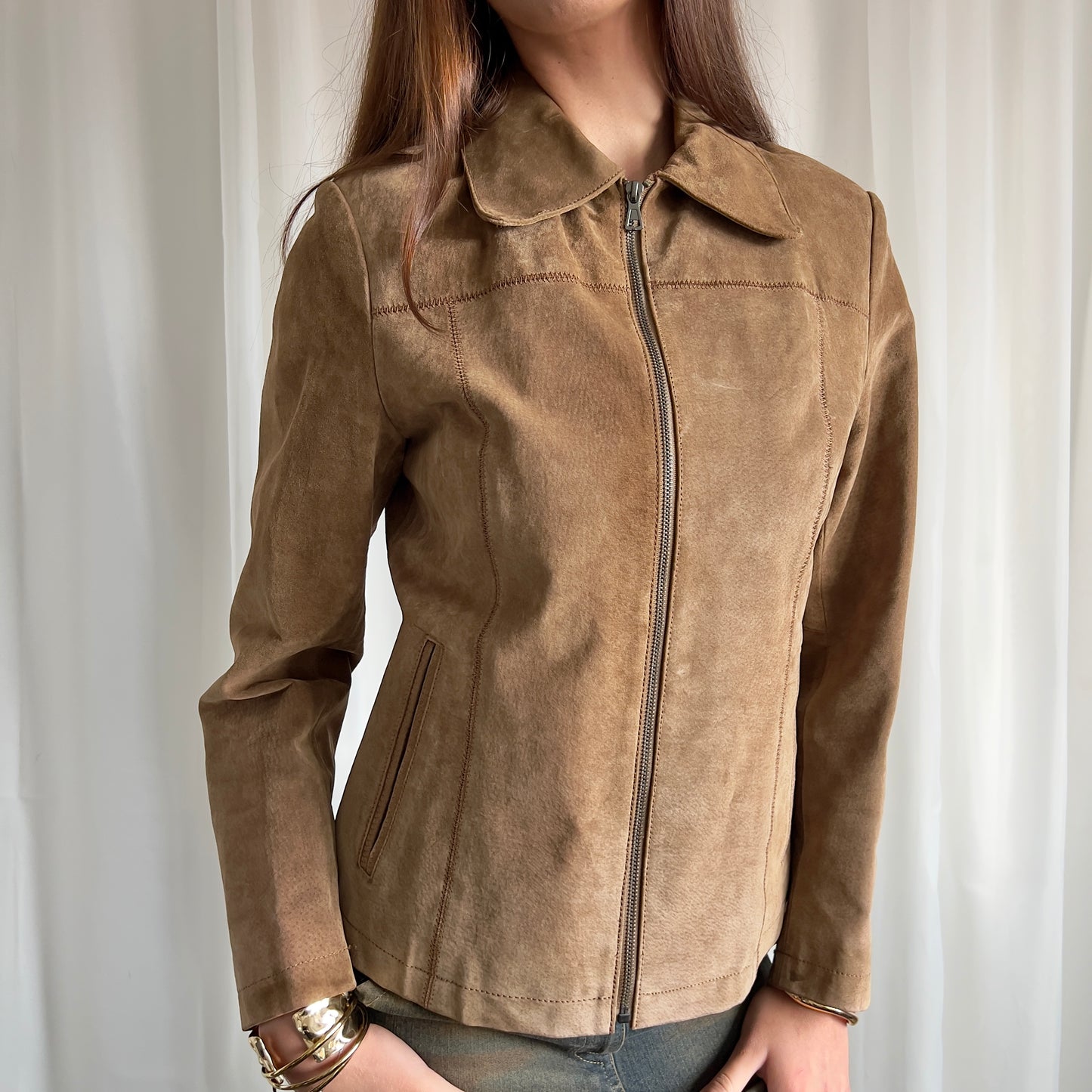 90s Genuine Suede Zip Up Jacket - Size M