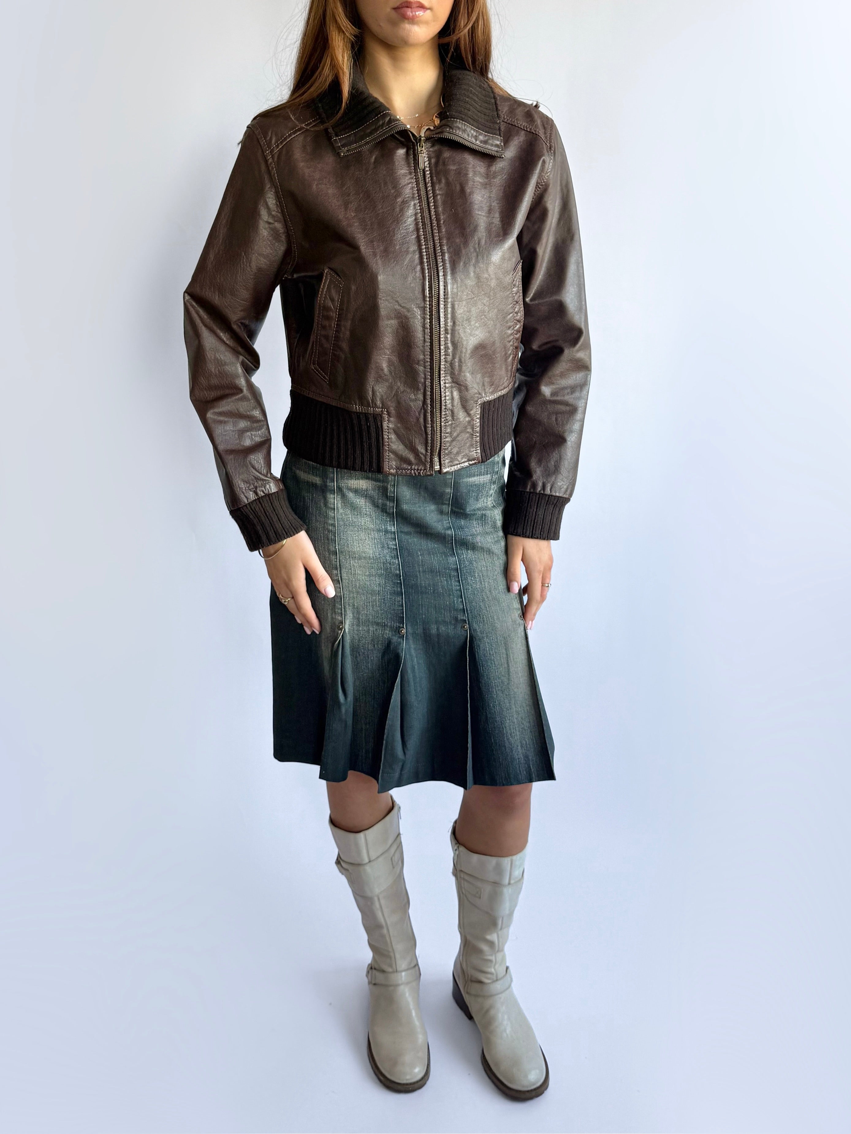 Genuine Leather Zip Jacket - Size M