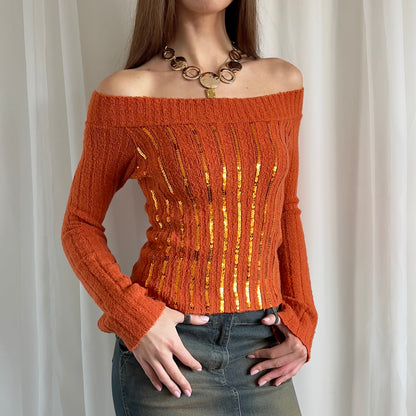 90s Bardot Wool Knit Jumper - Size S