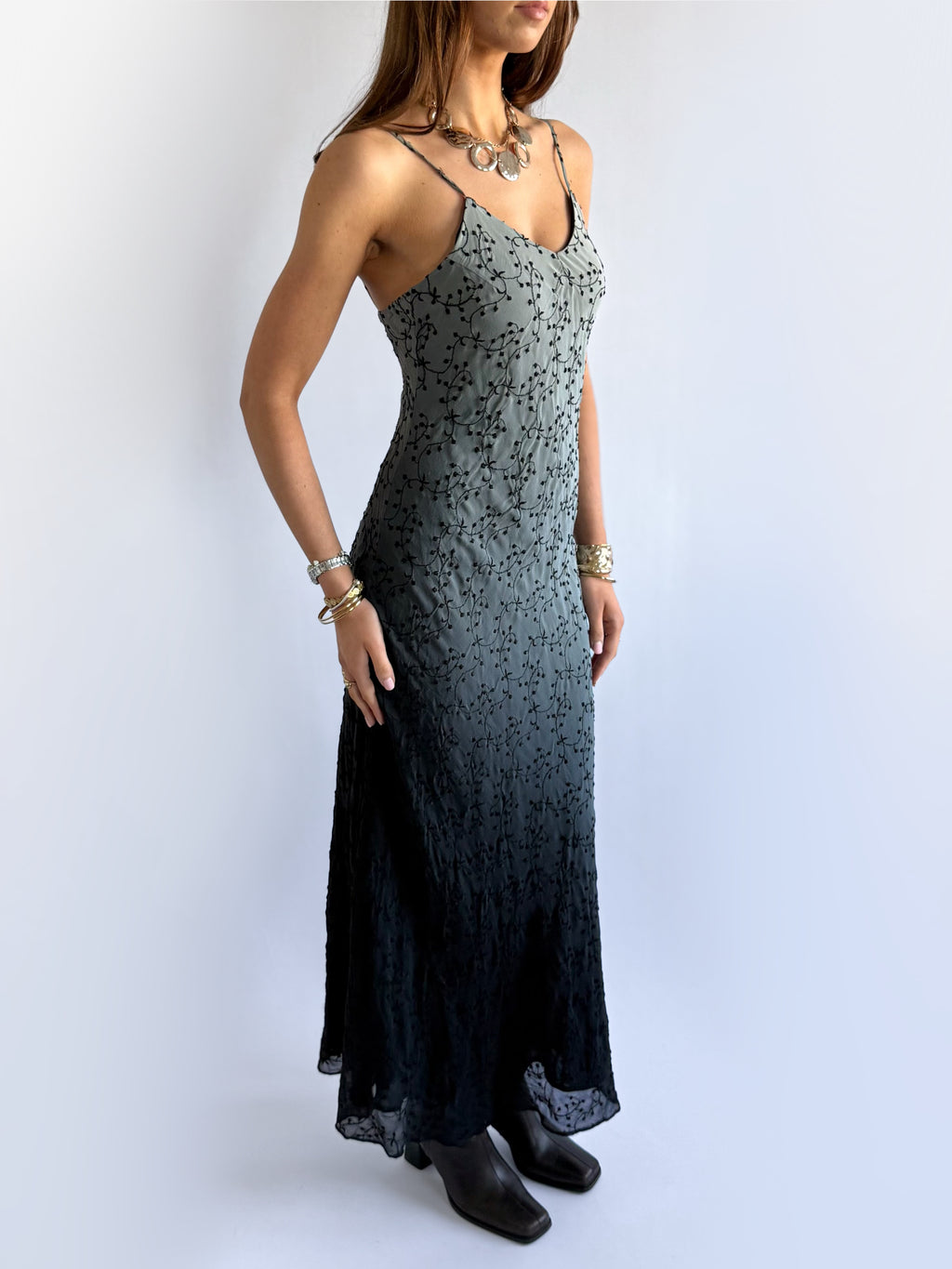 100% Silk Floral Maxi Dress - Size M