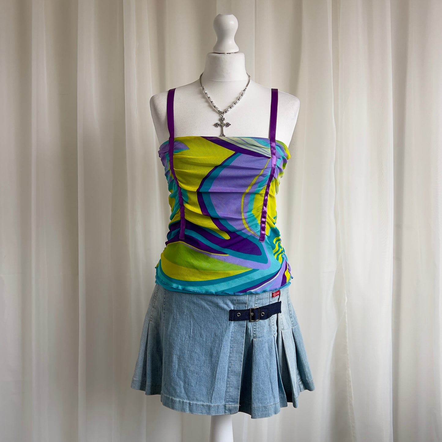 90s Ruched Mesh Cami - Size M