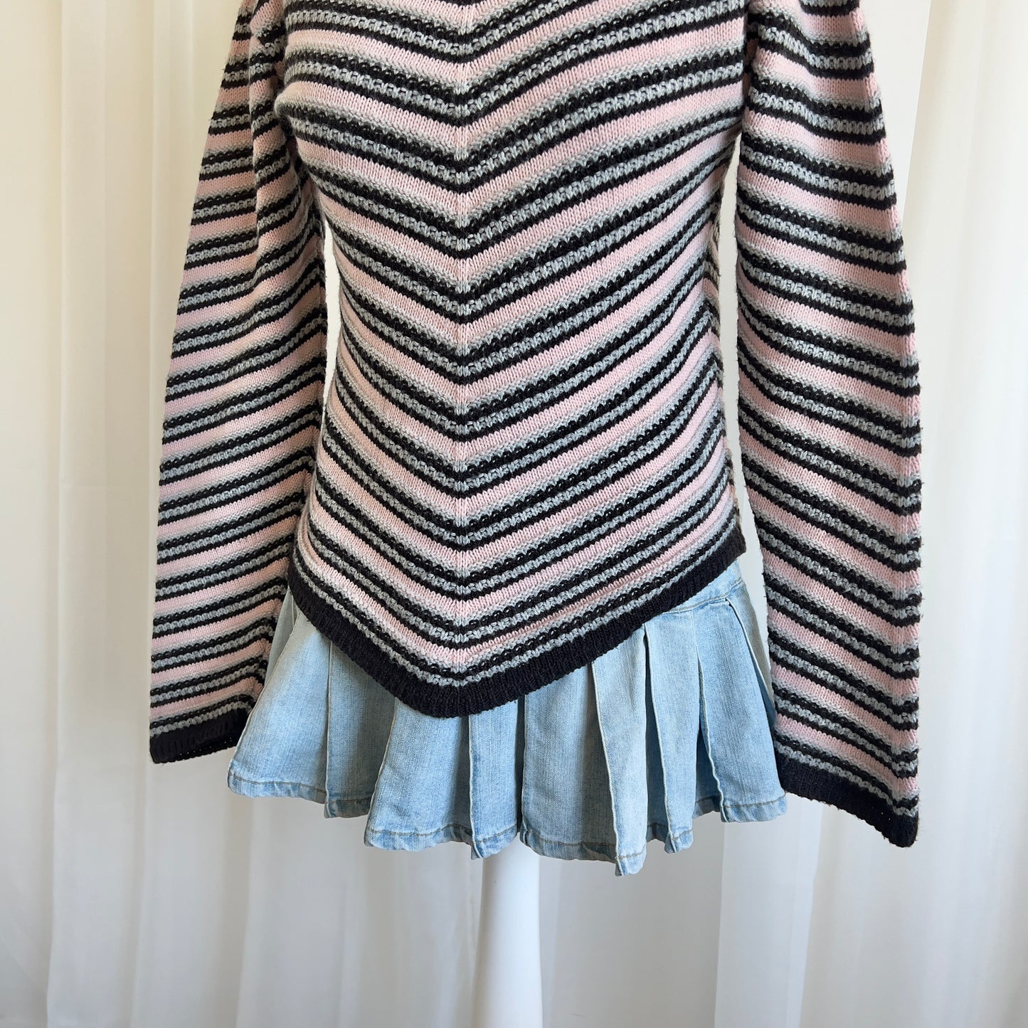 00s Striped Chunky Knit Roll Neck Jumper - Size M