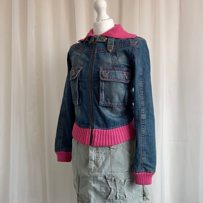 90s Denim & Knit Zip Up Jacket - Size L