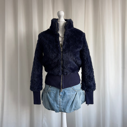 00s Faux Fur Double Zip Jacket - Size XS