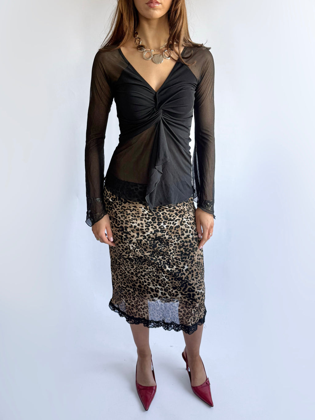 Leopard Midi Skirt - Size S