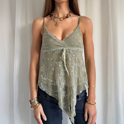 90s Asymmetric Mesh Lace Cami - Size S