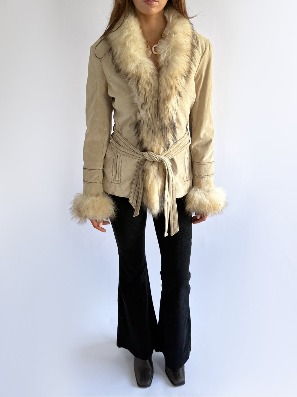 Genuine Suede & Fur Jacket - Size L