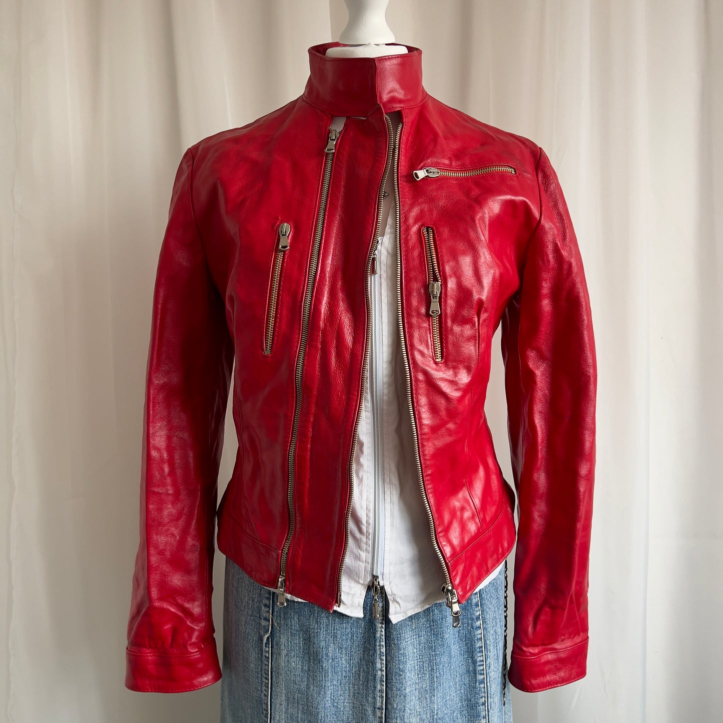 90s Genuine Leather Double Zip Jacket - Size M