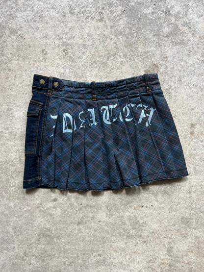 00s Denim & Plaid Pleated Mini Skirt - Size M