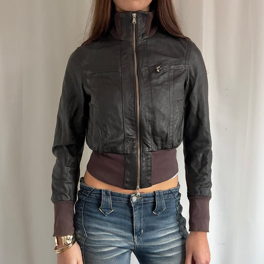 90s Genuine Leather Double Zip Jacket - Size XS