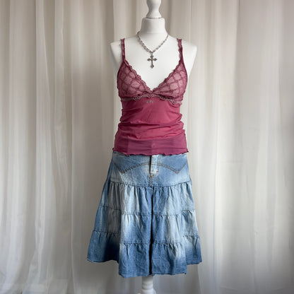 00s Denim Tiered Midi Skirt - Size M