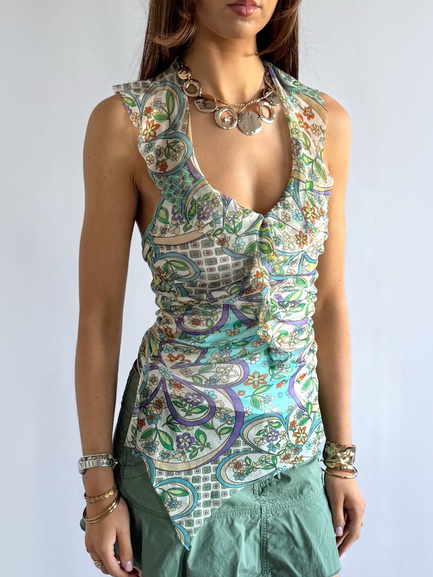 Mesh Ruffle Halter - Size S