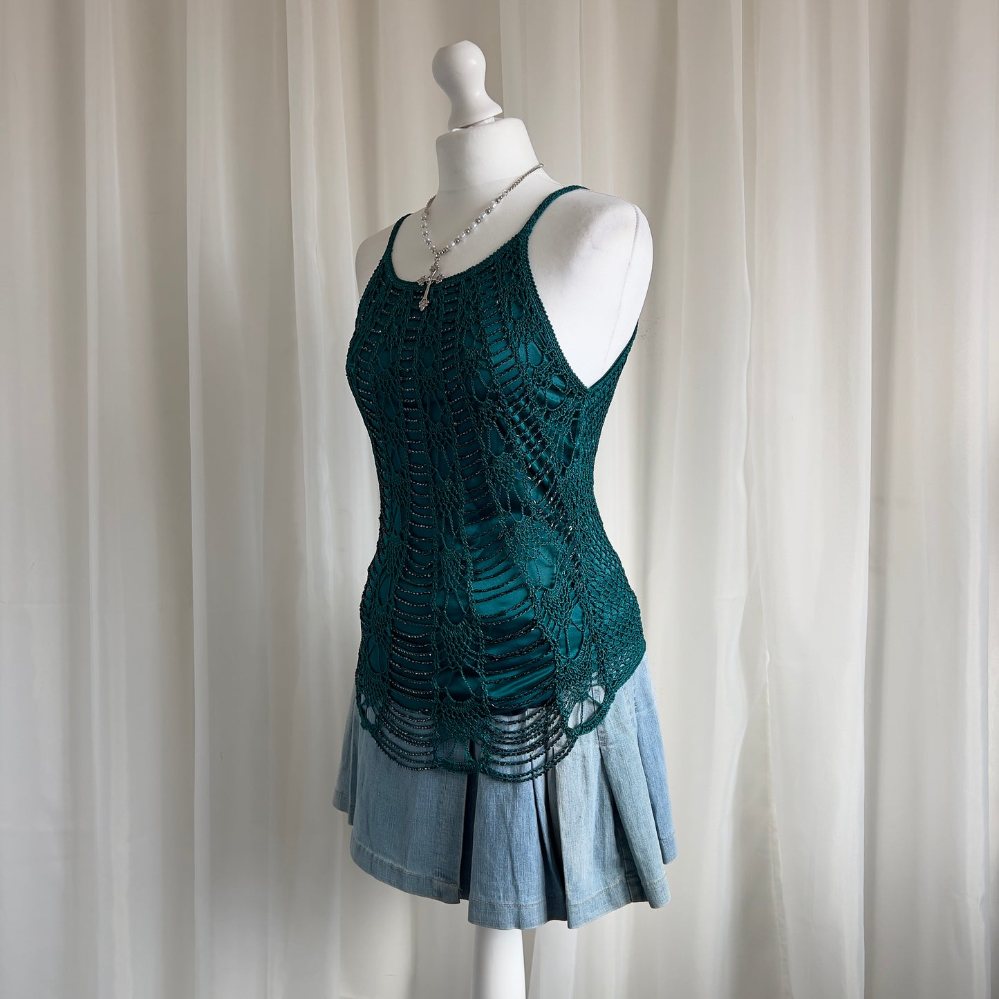 90s Etam Crochet Beaded Cami - Size M