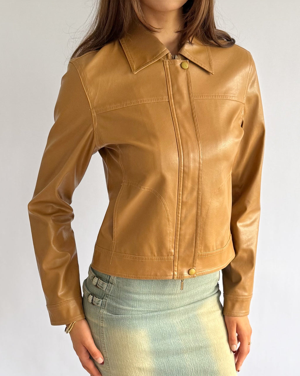Faux Leather Double Zip Jacket - Size L
