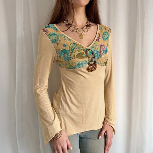 90s Beaded Asymmetric Long Sleeve Top - Size L