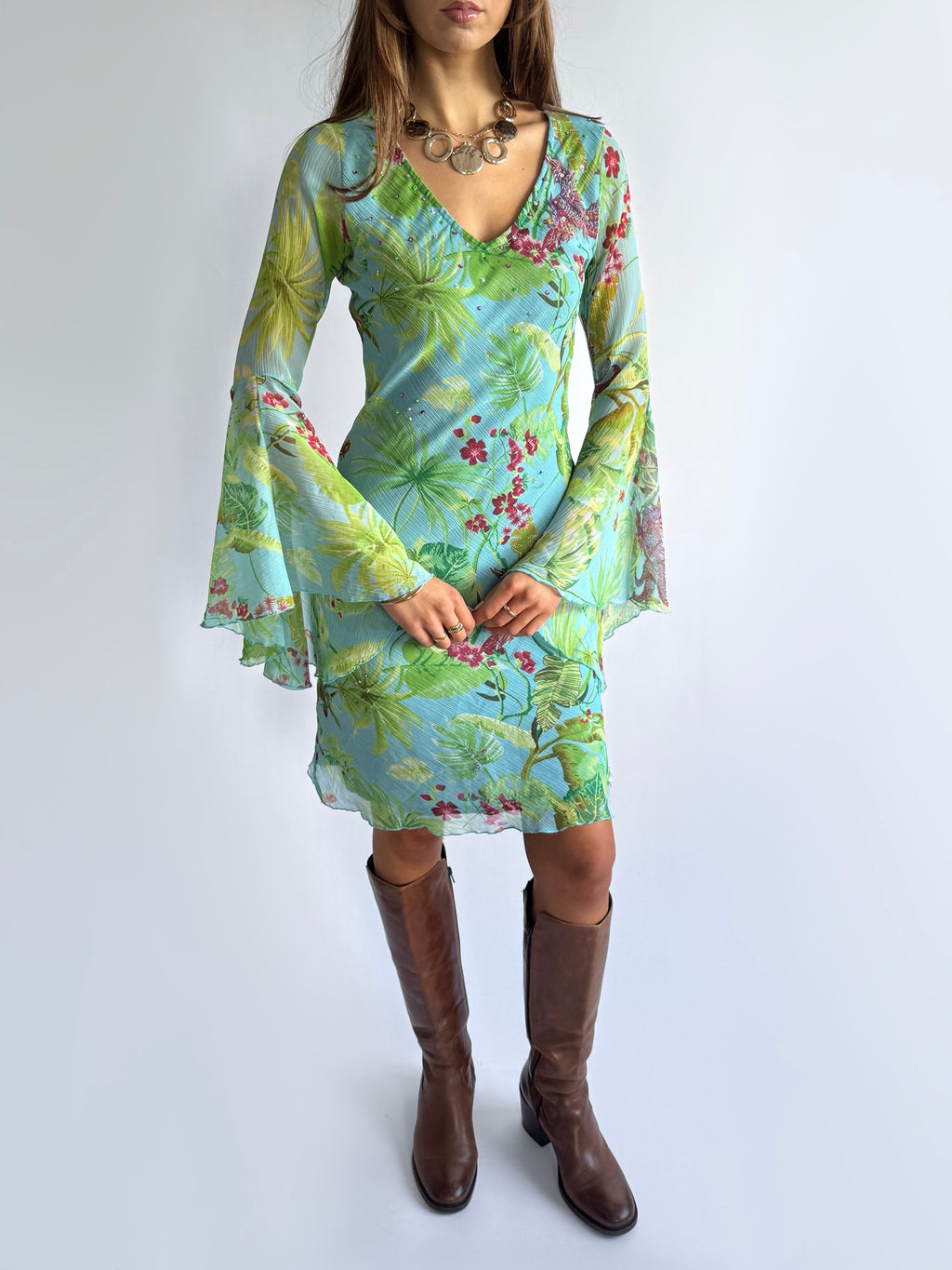 Floral Flared Midi Dress - Size S