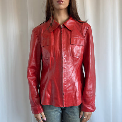 90s Genuine Leather Zip Jacket - Size L