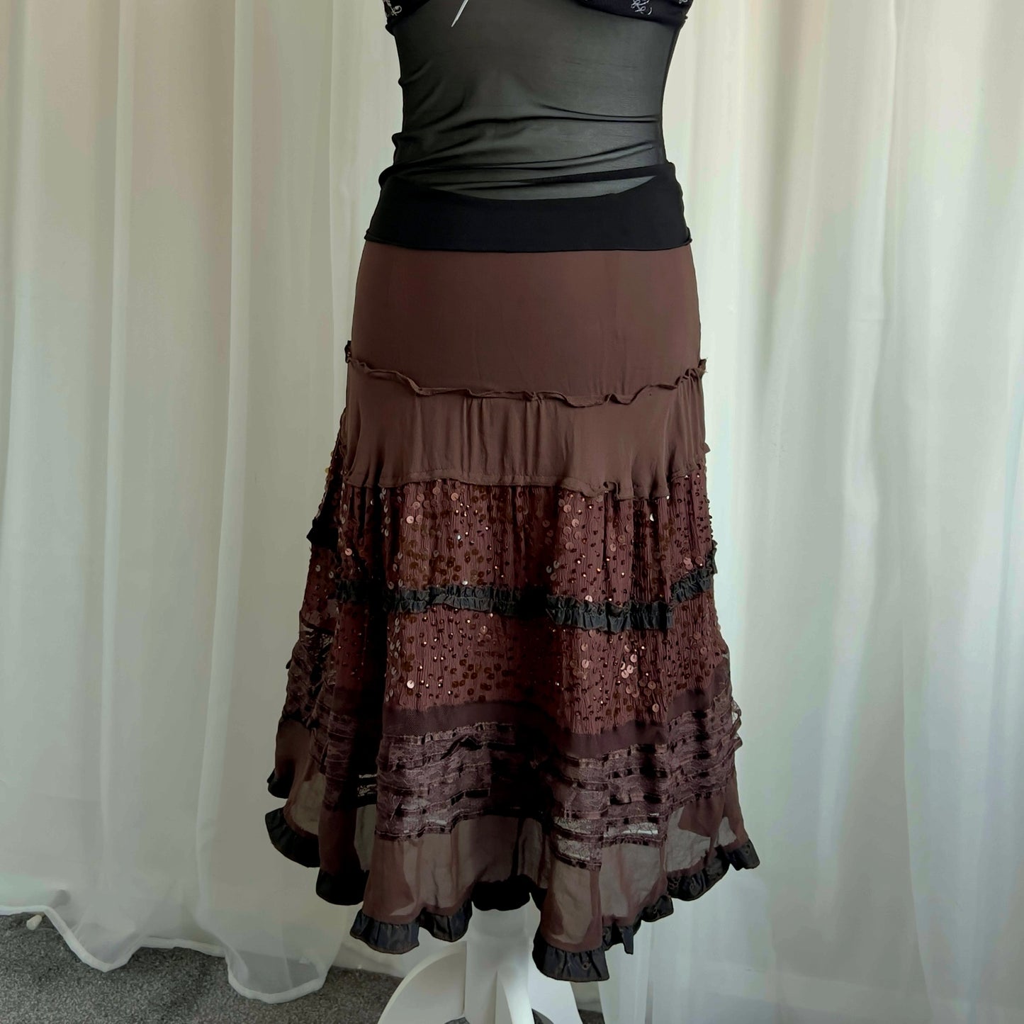 90s Silk Tiered Midi Skirt - Size S