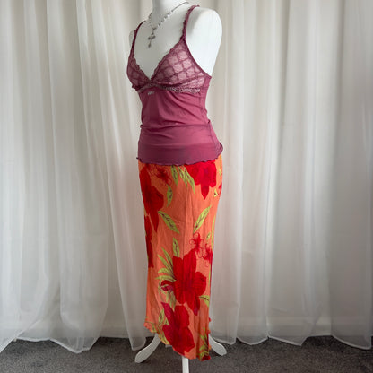 90s Floral Asymmetric Maxi Skirt - Size S