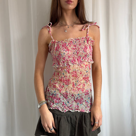 00s Floral Ruched Cami Top - Size M