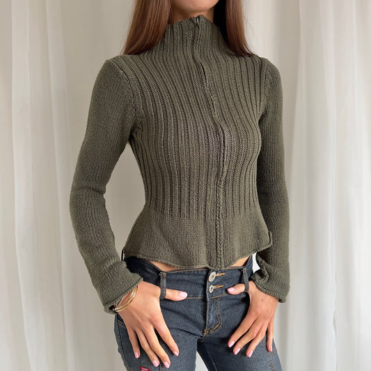 00s Knit Zip Up Jumper - Size S