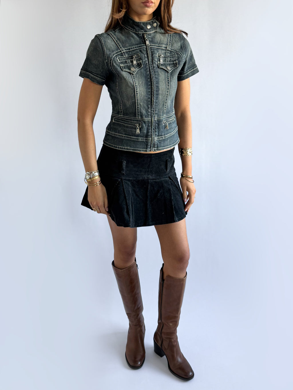 Corduroy Pleated Mini Skirt - Size M