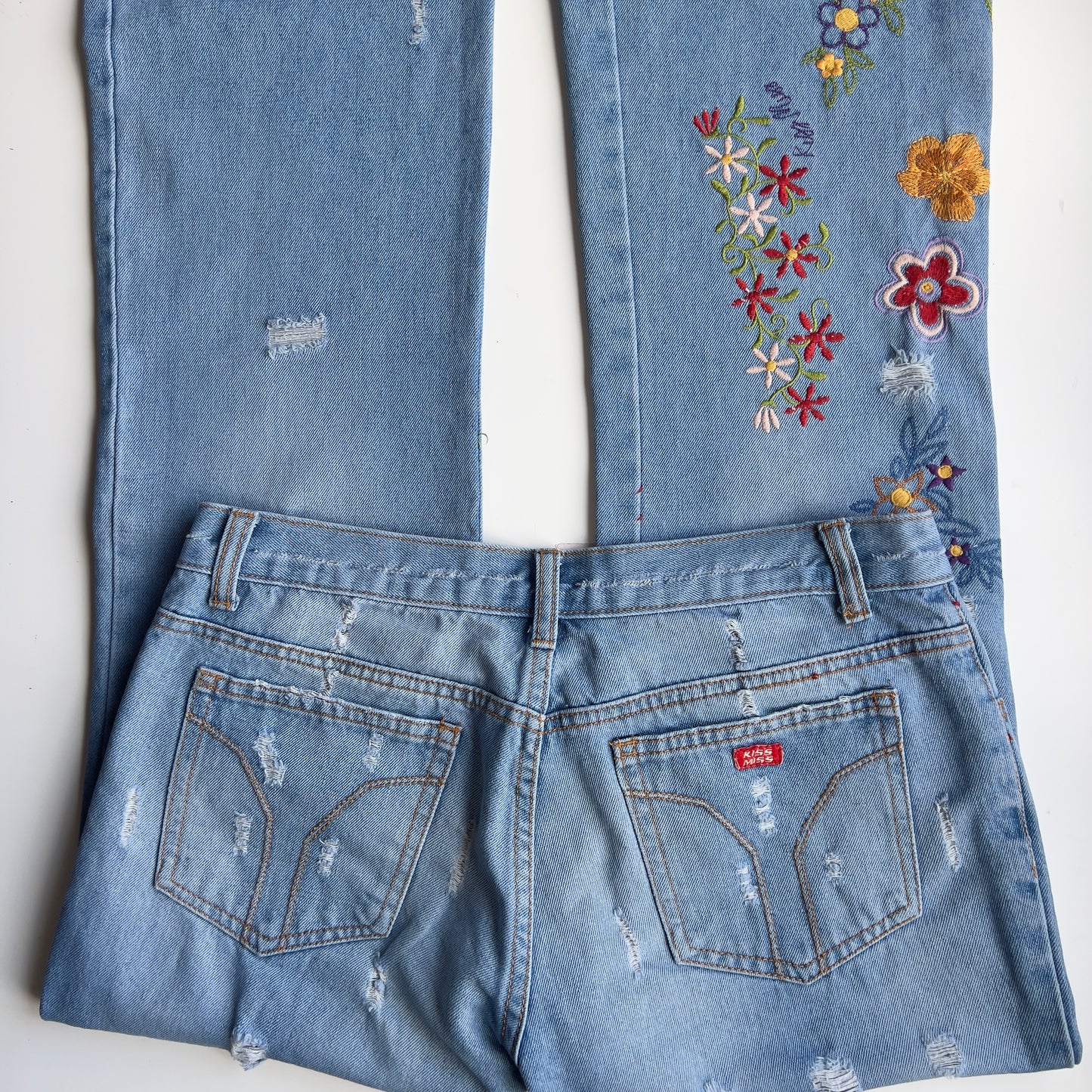 00s Floral Low Rise Flared Jeans - Size L