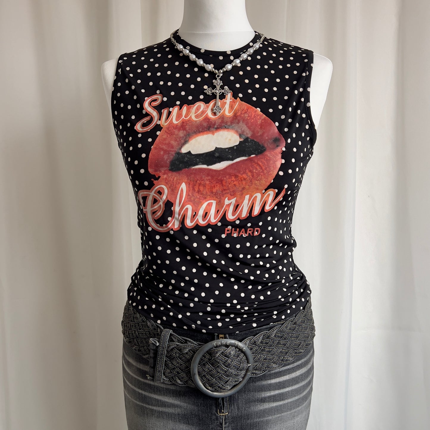 00s Polka Dot Lips Crop Top - Size S