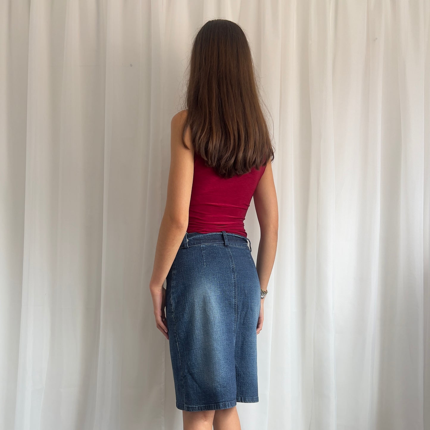 00s Buckle Denim Midi Skirt - Size XS