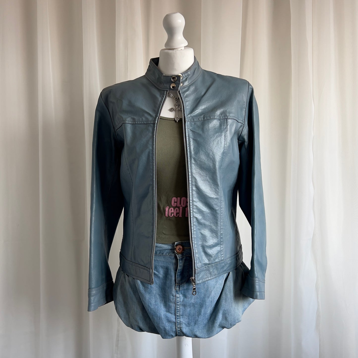 00s Leather Zip Moto Jacket - Size L