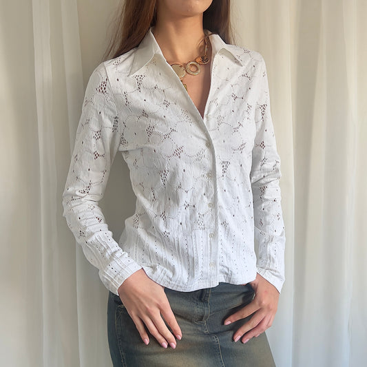 90s Sheer Button Up Shirt - Size L