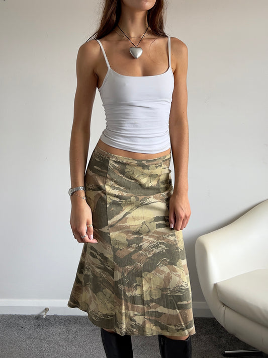 00s Camo & Floral Midi Skirt - Size S