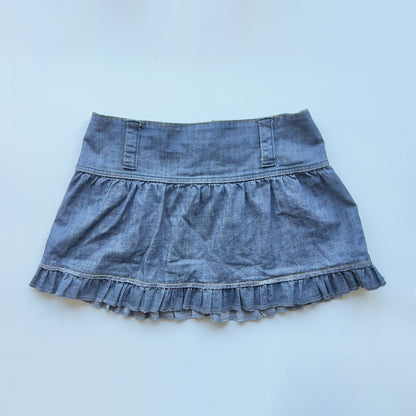 00s Denim Ruffle Mini Skirt - Size L