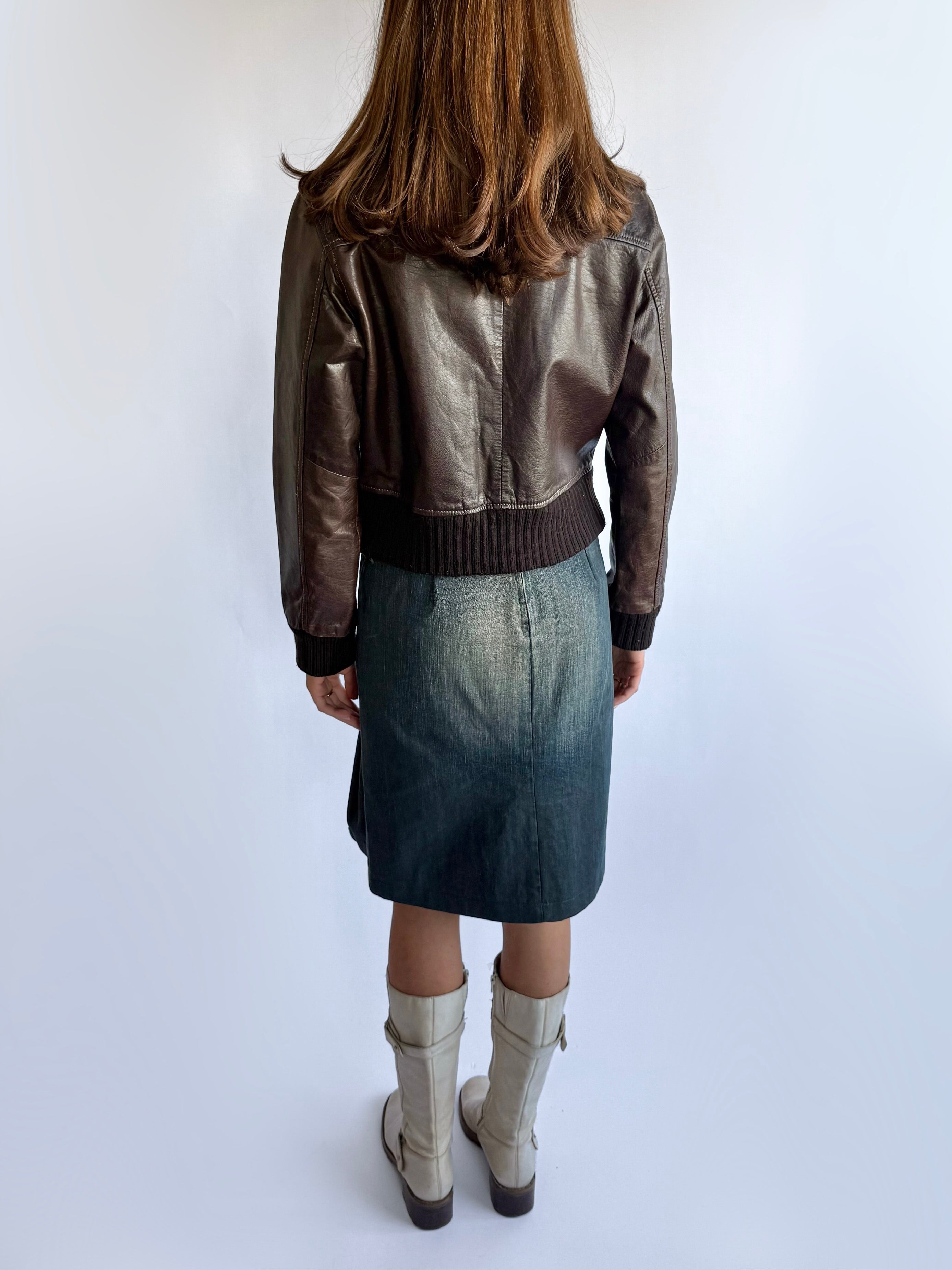 Genuine Leather Zip Jacket - Size M