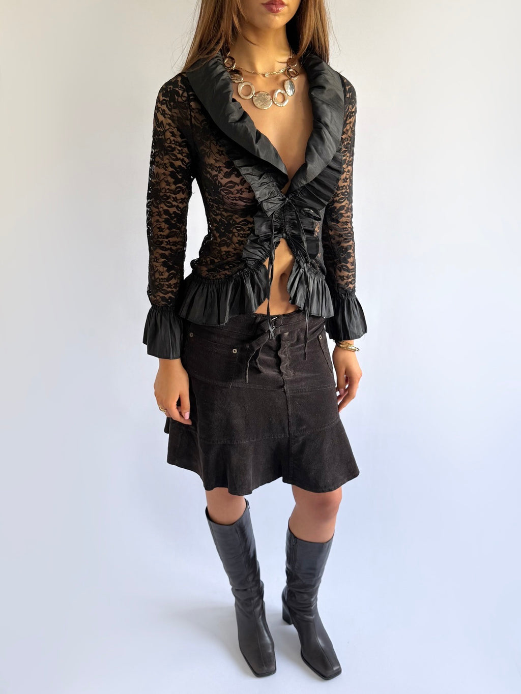 Corduroy Buckle Midi Skirt - Size L