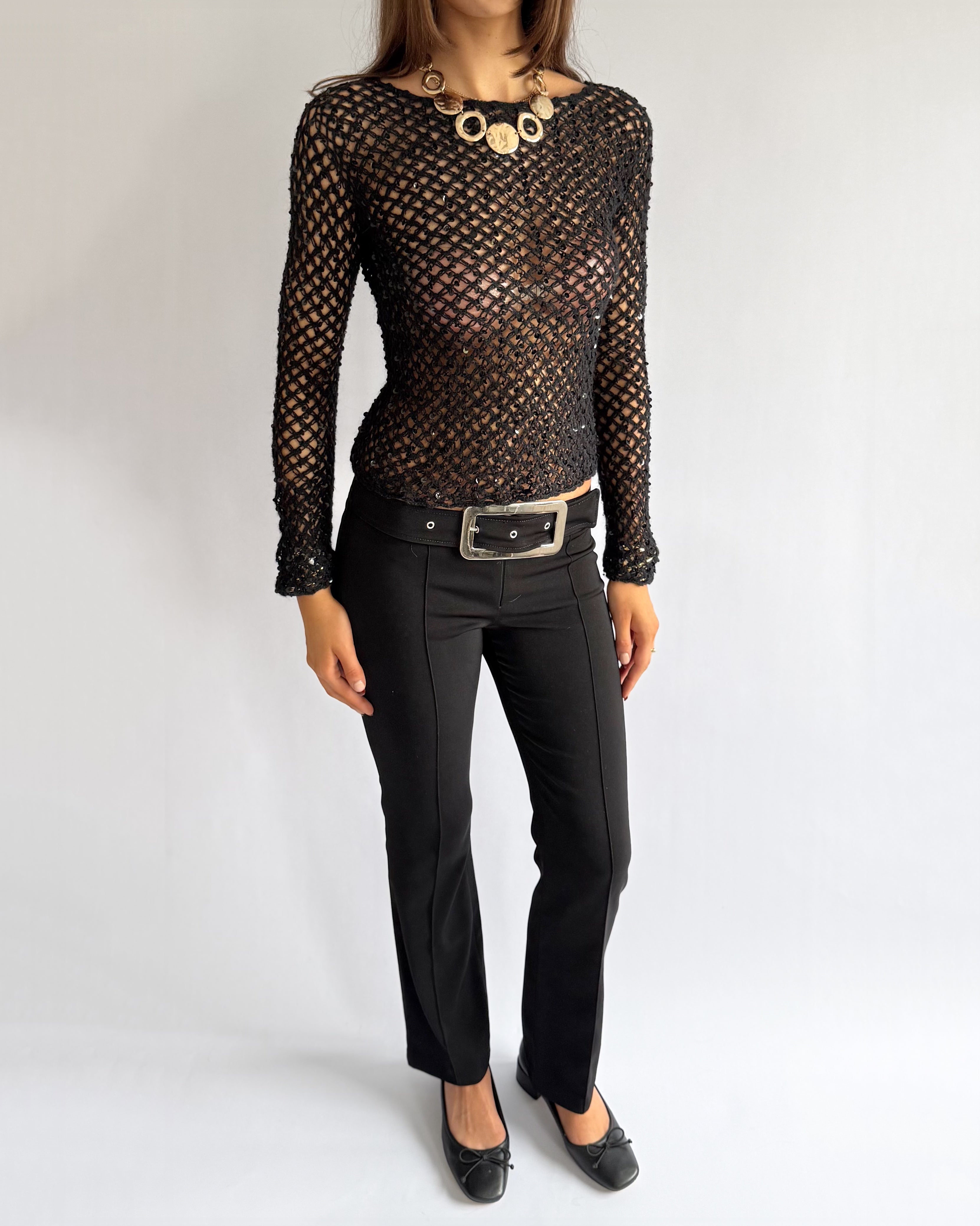 Sheer Knit Sequin Sweater - Size XS