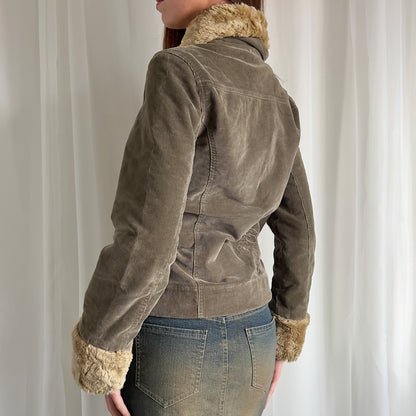 90s Corduroy & Faux Fur Zip Up Jacket - Size XS